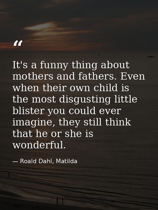 It's a funny thing about mothers and fathers. Even when their own child is the most disgusting little blister you could  — Roald Dahl, Matilda