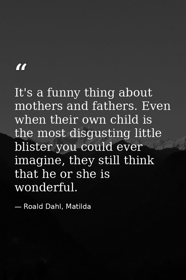 It's a funny thing about mothers and fathers. Even when their own child is the most disgusting little blister you could  — Roald Dahl, Matilda