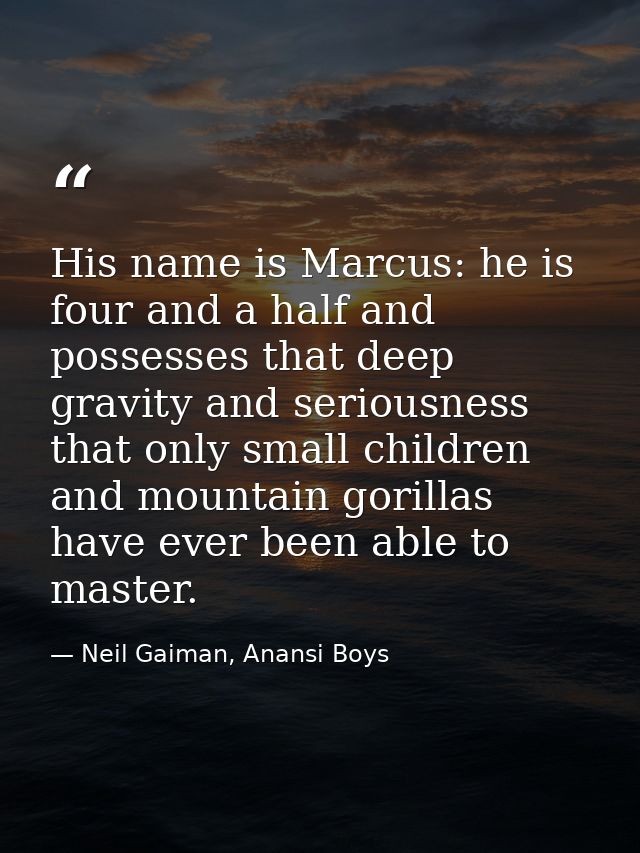 His name is Marcus: he is four and a half and possesses that deep gravity and seriousness that only small children and m — Neil Gaiman, Anansi Boys