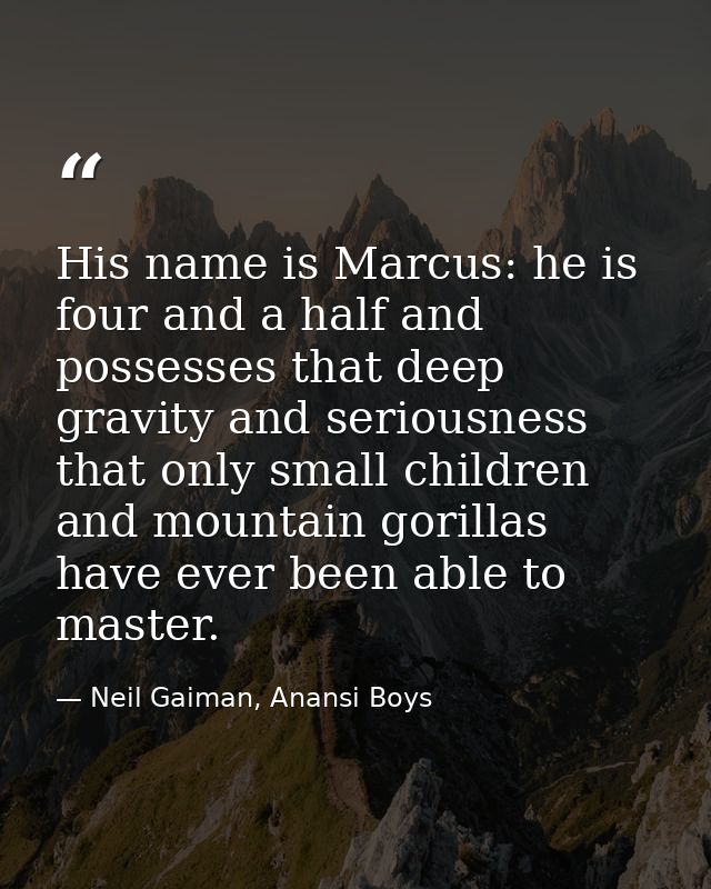 His name is Marcus: he is four and a half and possesses that deep gravity and seriousness that only small children and m — Neil Gaiman, Anansi Boys