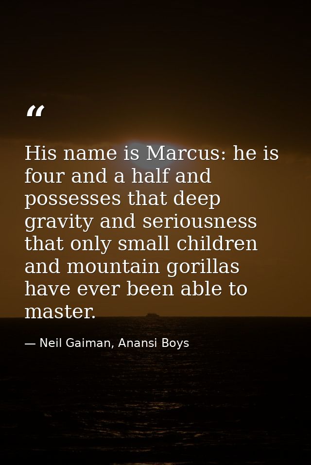 His name is Marcus: he is four and a half and possesses that deep gravity and seriousness that only small children and m — Neil Gaiman, Anansi Boys