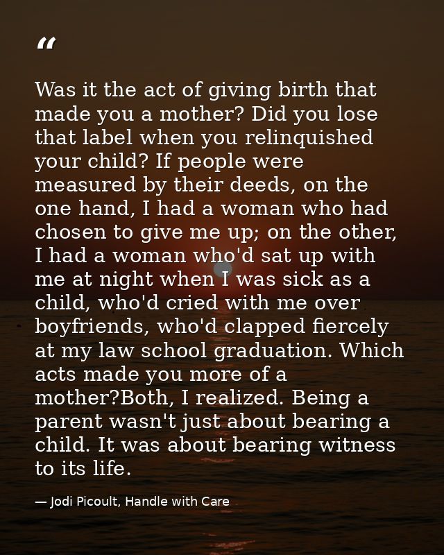 Was it the act of giving birth that made you a mother? Did you lose that label when you relinquished your child? If peop — Jodi Picoult, Handle with Care