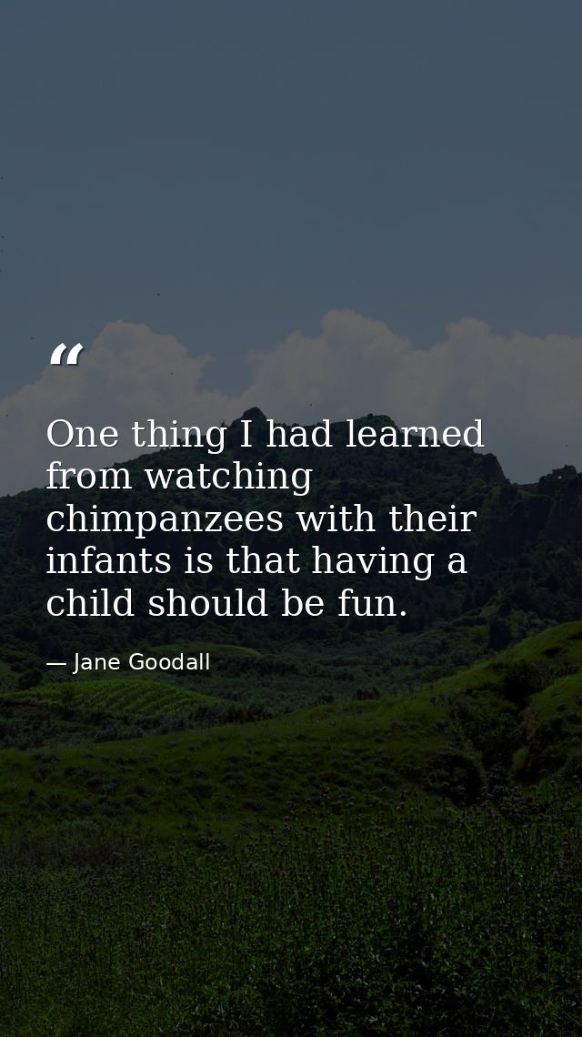 One thing I had learned from watching chimpanzees with their infants is that having a child should be fun. — Jane Goodall