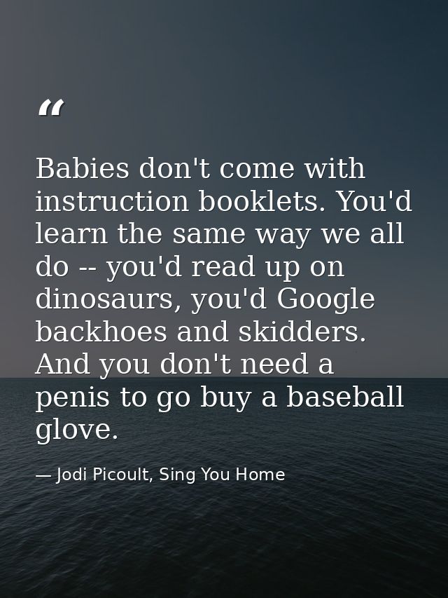 Babies don't come with instruction booklets. You'd learn the same way we all do -- you'd read up on dinosaurs, you'd Goo — Jodi Picoult, Sing You Home