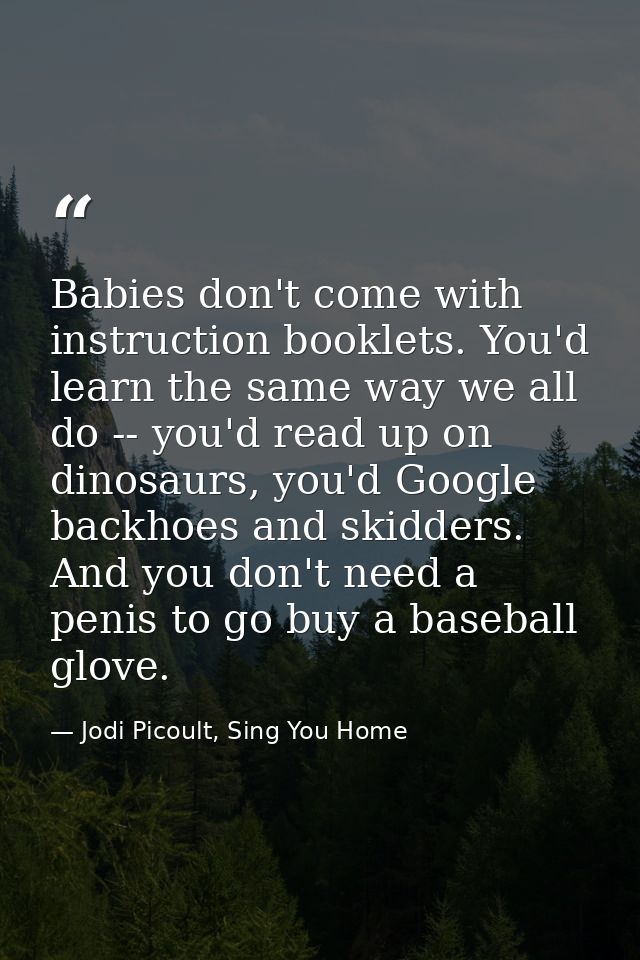 Babies don't come with instruction booklets. You'd learn the same way we all do -- you'd read up on dinosaurs, you'd Goo — Jodi Picoult, Sing You Home