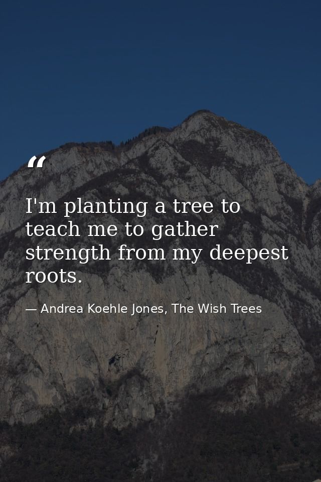 I'm planting a tree to teach me to gather strength from my deepest roots. — Andrea Koehle Jones, The Wish Trees