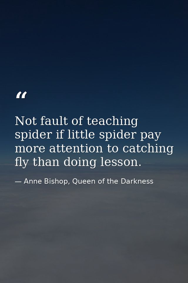 Not fault of teaching spider if little spider pay more attention to catching fly than doing lesson. — Anne Bishop, Queen of the Darkness