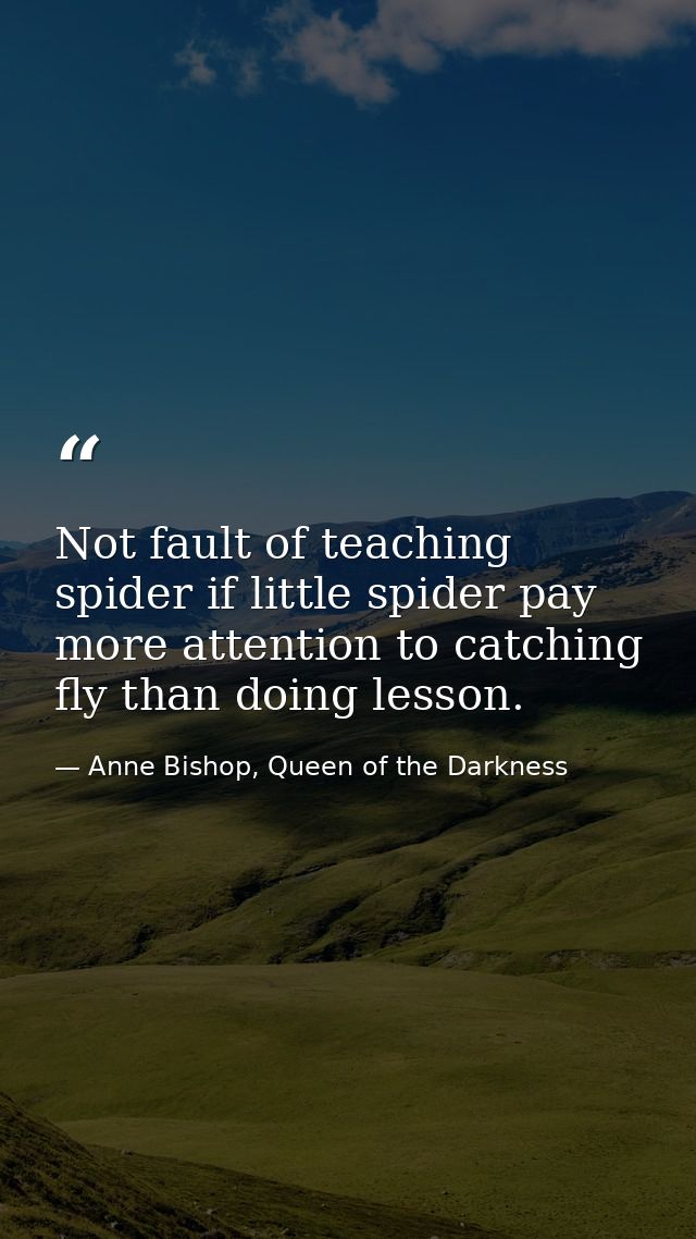 Not fault of teaching spider if little spider pay more attention to catching fly than doing lesson. — Anne Bishop, Queen of the Darkness