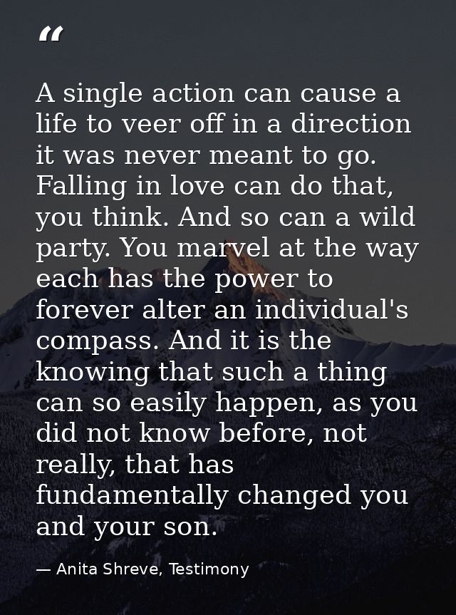 A single action can cause a life to veer off in a direction it was never meant to go. Falling in love can do that, you t — Anita Shreve, Testimony