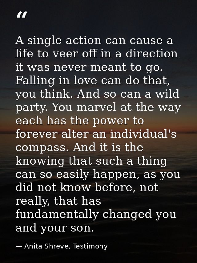 A single action can cause a life to veer off in a direction it was never meant to go. Falling in love can do that, you t — Anita Shreve, Testimony