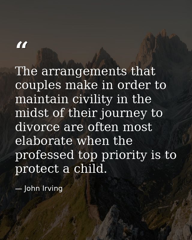 The arrangements that couples make in order to maintain civility in the midst of their journey to divorce are often most — John Irving
