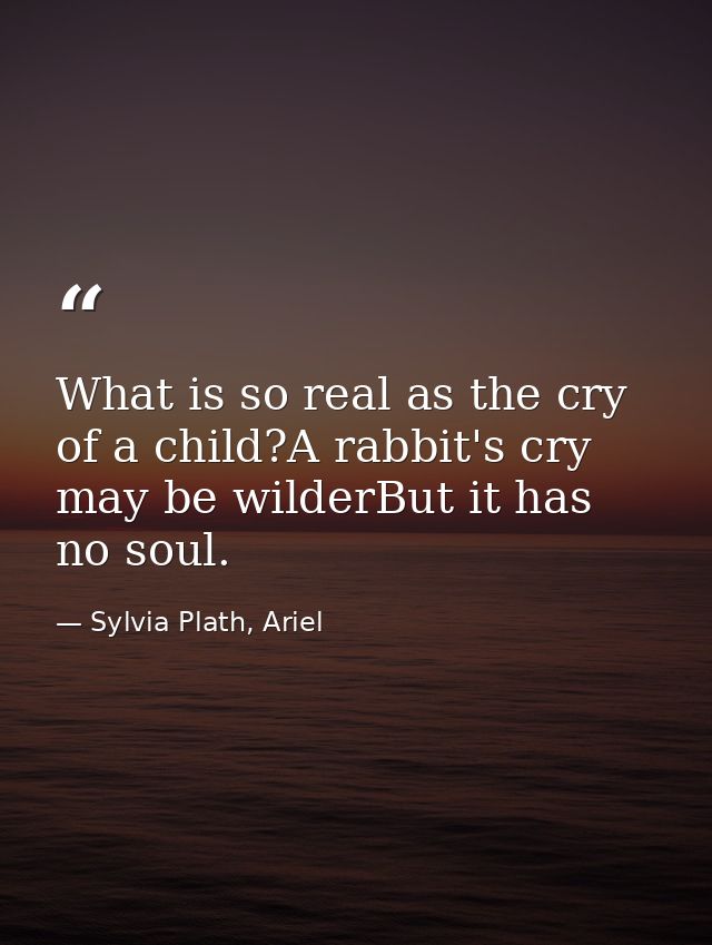 What is so real as the cry of a child?A rabbit's cry may be wilderBut it has no soul. — Sylvia Plath, Ariel