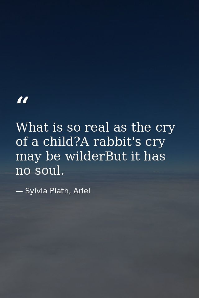 What is so real as the cry of a child?A rabbit's cry may be wilderBut it has no soul. — Sylvia Plath, Ariel
