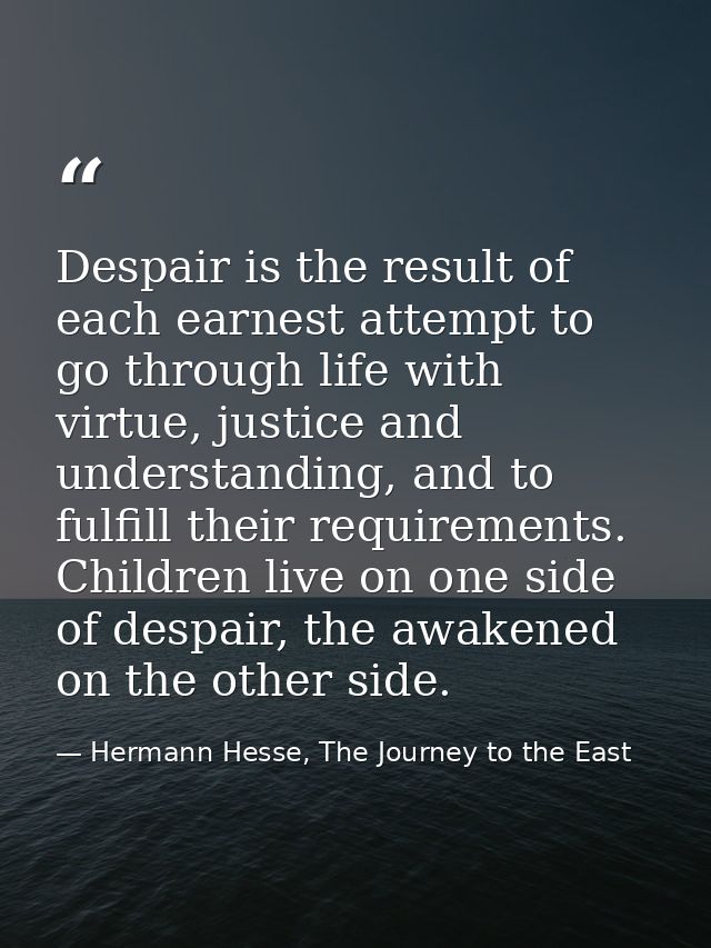 Despair is the result of each earnest attempt to go through life with virtue, justice and understanding, and to fulfill  — Hermann Hesse, The Journey to the East