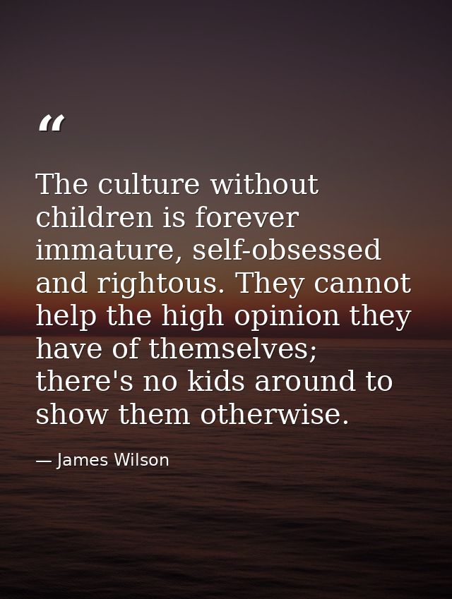 The culture without children is forever immature, self-obsessed and rightous. They cannot help the high opinion they hav — James Wilson