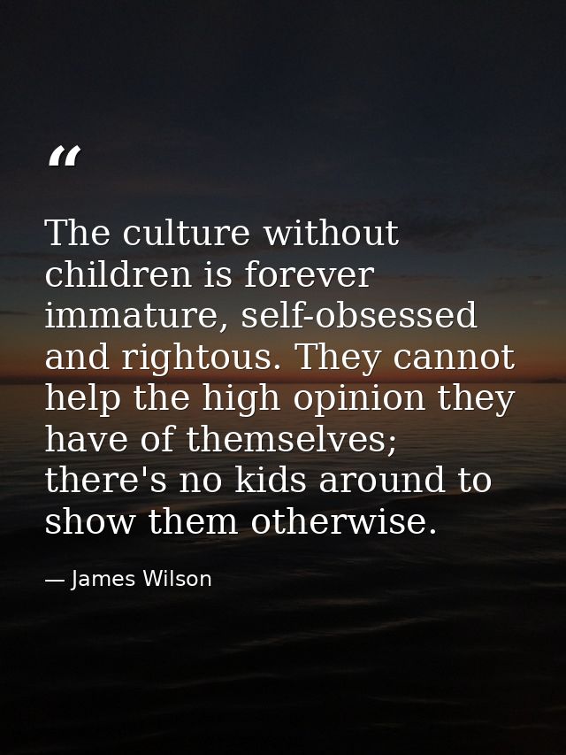 The culture without children is forever immature, self-obsessed and rightous. They cannot help the high opinion they hav — James Wilson