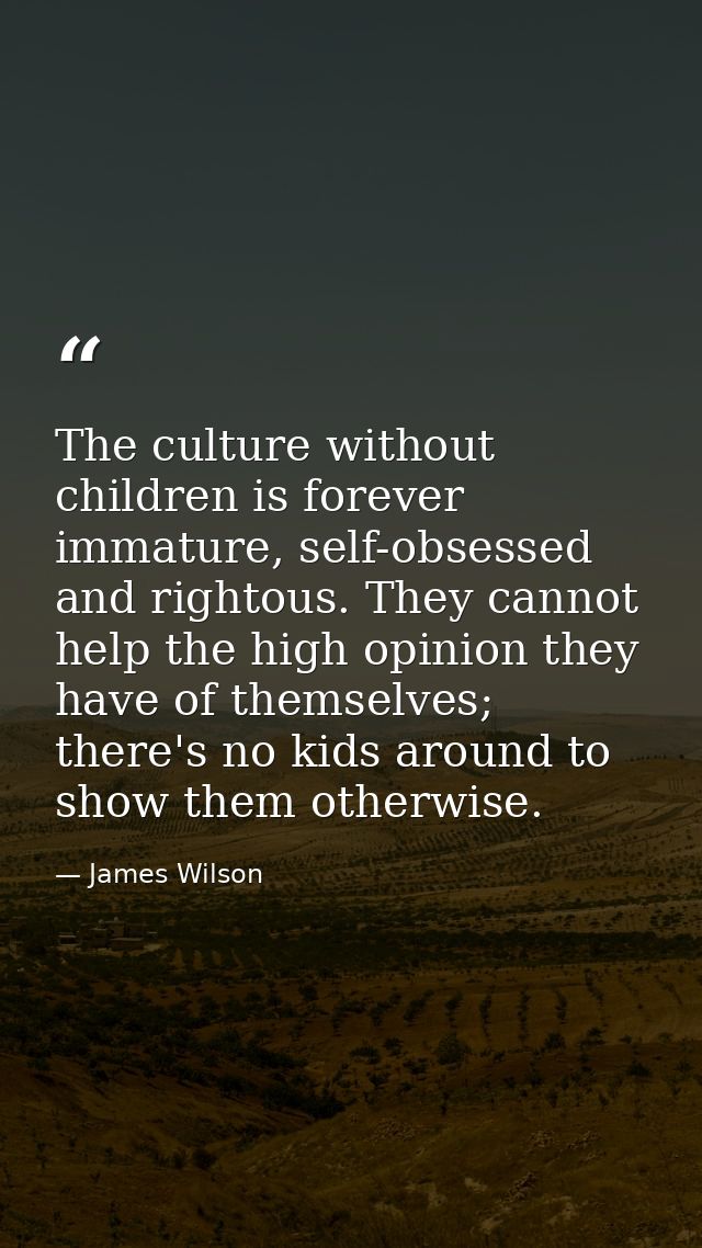 The culture without children is forever immature, self-obsessed and rightous. They cannot help the high opinion they hav — James Wilson