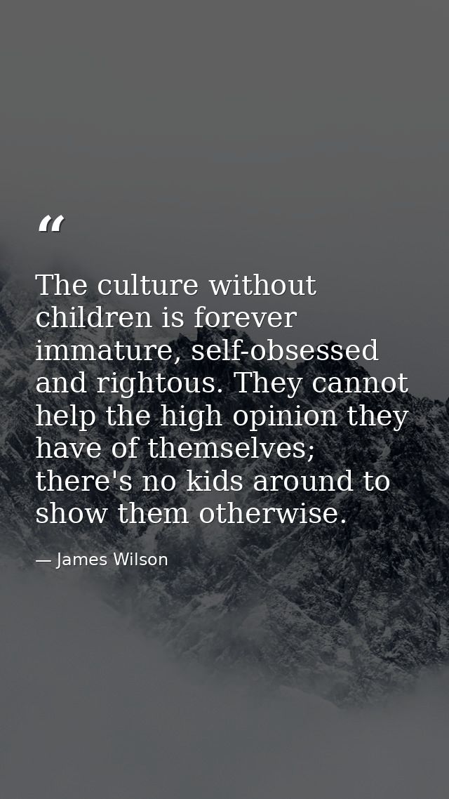 The culture without children is forever immature, self-obsessed and rightous. They cannot help the high opinion they hav — James Wilson