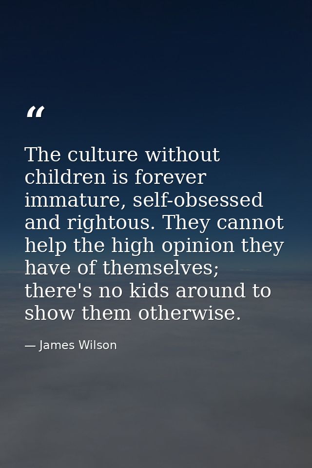 The culture without children is forever immature, self-obsessed and rightous. They cannot help the high opinion they hav — James Wilson