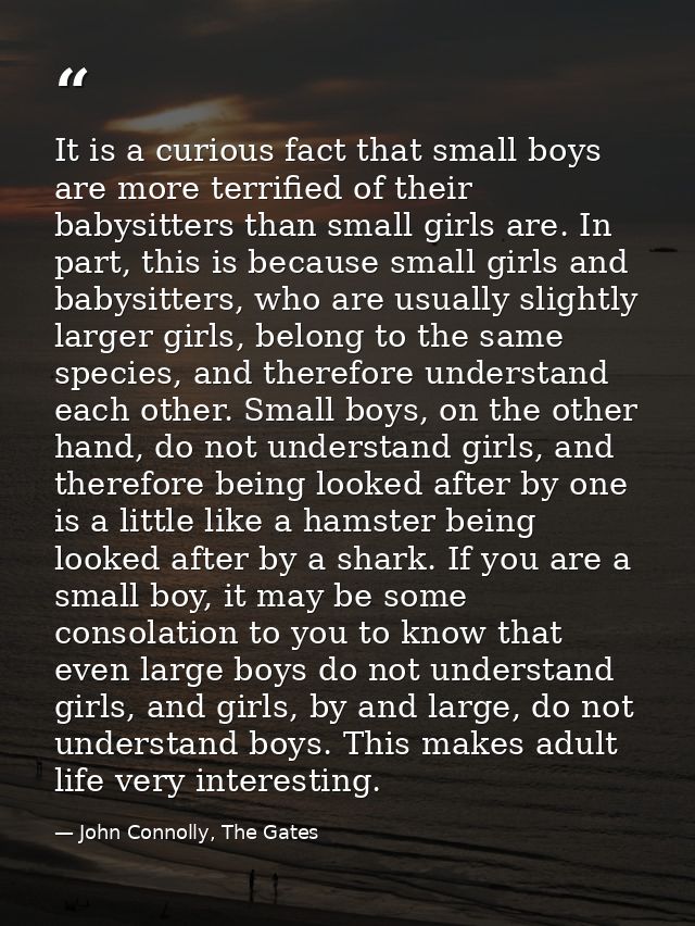 It is a curious fact that small boys are more terrified of their babysitters than small girls are. In part, this is beca — John Connolly, The Gates