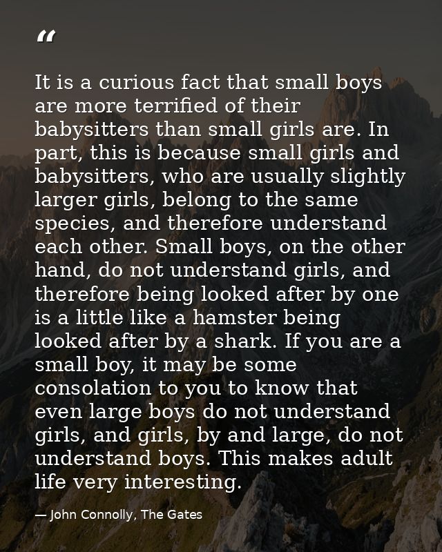 It is a curious fact that small boys are more terrified of their babysitters than small girls are. In part, this is beca — John Connolly, The Gates