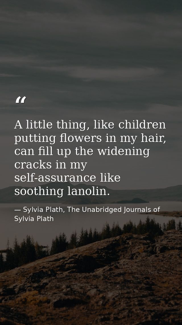 A little thing, like children putting flowers in my hair, can fill up the widening cracks in my self-assurance like soot — Sylvia Plath, The Unabridged Journals of Sylvia Plath
