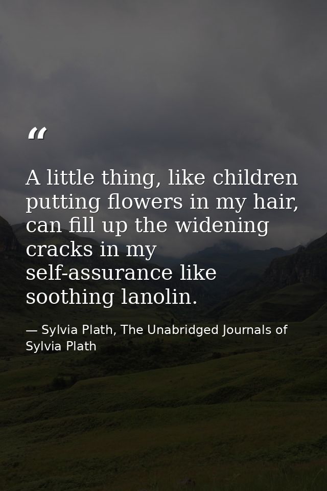 A little thing, like children putting flowers in my hair, can fill up the widening cracks in my self-assurance like soot — Sylvia Plath, The Unabridged Journals of Sylvia Plath