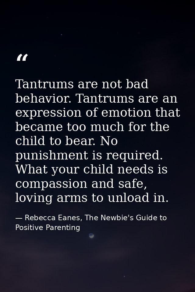 Tantrums are not bad behavior. Tantrums are an expression of emotion that became too much for the child to bear. No puni — Rebecca Eanes, The Newbie's Guide to Positive Parenting