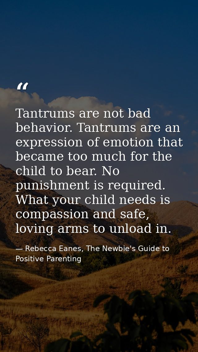 Tantrums are not bad behavior. Tantrums are an expression of emotion that became too much for the child to bear. No puni — Rebecca Eanes, The Newbie's Guide to Positive Parenting