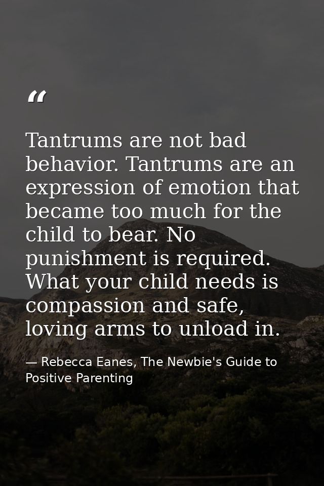 Tantrums are not bad behavior. Tantrums are an expression of emotion that became too much for the child to bear. No puni — Rebecca Eanes, The Newbie's Guide to Positive Parenting