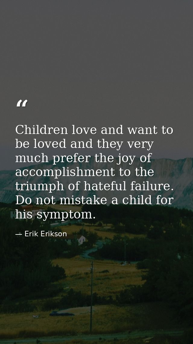 Children love and want to be loved and they very much prefer the joy of accomplishment to the triumph of hateful failure — Erik Erikson