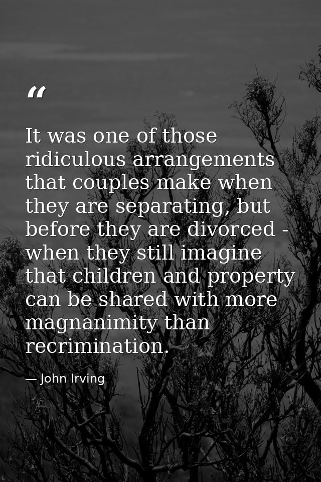 It was one of those ridiculous arrangements that couples make when they are separating, but before they are divorced - w — John Irving