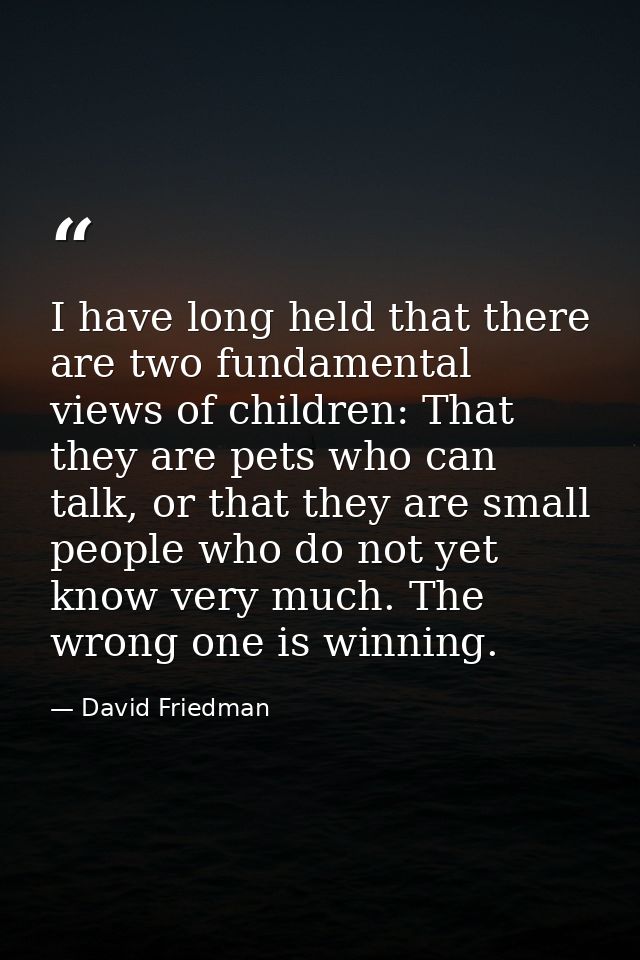 I have long held that there are two fundamental views of children: That they are pets who can talk, or that they are sma — David Friedman
