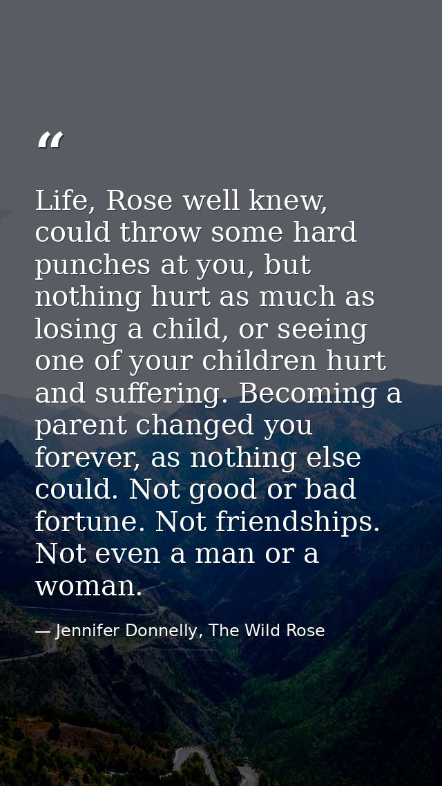 Life, Rose well knew, could throw some hard punches at you, but nothing hurt as much as losing a child, or seeing one of — Jennifer Donnelly, The Wild Rose