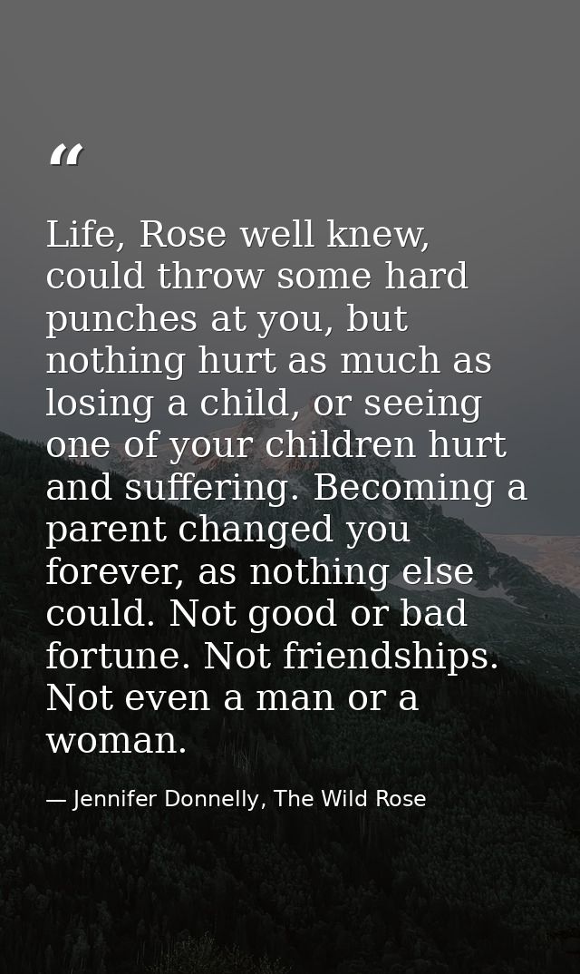 Life, Rose well knew, could throw some hard punches at you, but nothing hurt as much as losing a child, or seeing one of — Jennifer Donnelly, The Wild Rose