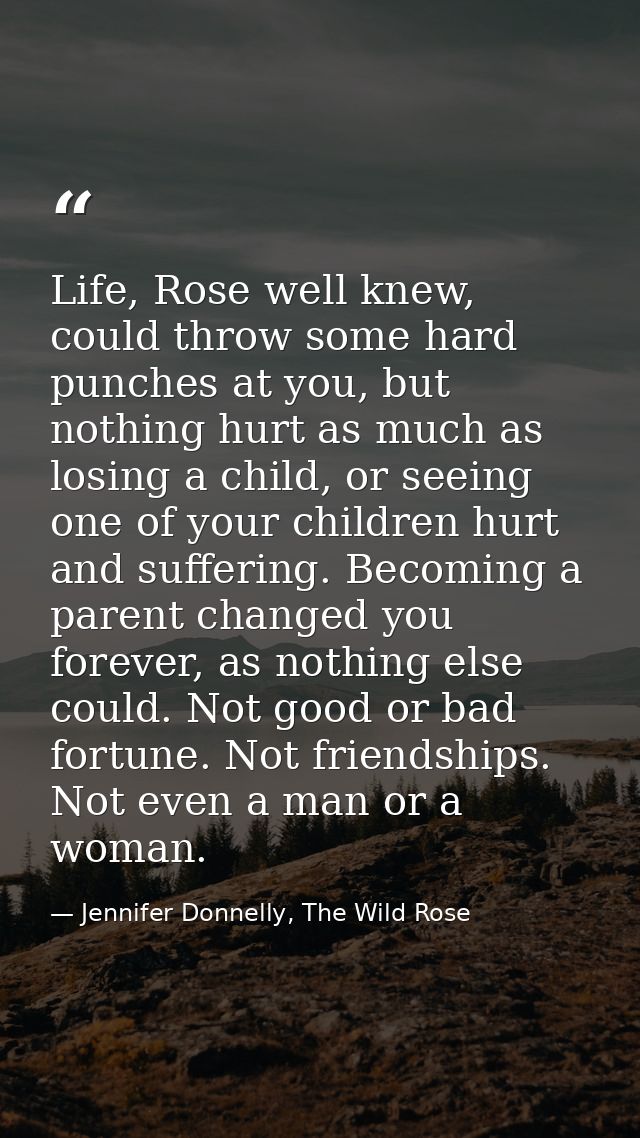 Life, Rose well knew, could throw some hard punches at you, but nothing hurt as much as losing a child, or seeing one of — Jennifer Donnelly, The Wild Rose
