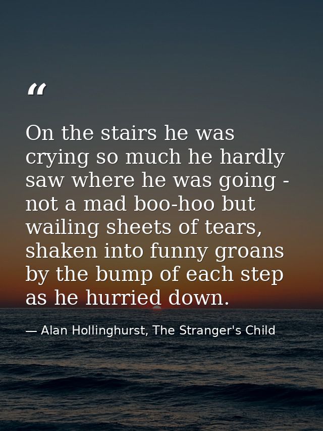 On the stairs he was crying so much he hardly saw where he was going - not a mad boo-hoo but wailing sheets of tears, sh — Alan Hollinghurst, The Stranger's Child