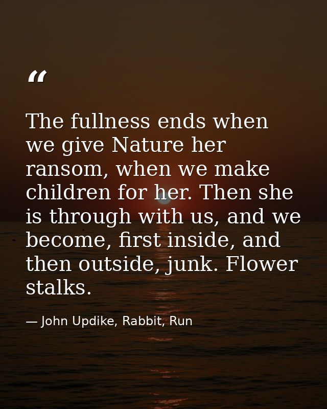 The fullness ends when we give Nature her ransom, when we make children for her. Then she is through with us, and we bec — John Updike, Rabbit, Run