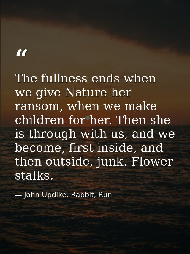 The fullness ends when we give Nature her ransom, when we make children for her. Then she is through with us, and we bec — John Updike, Rabbit, Run