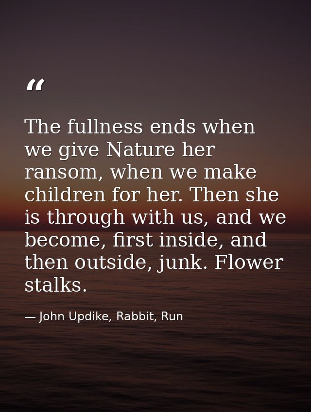 The fullness ends when we give Nature her ransom, when we make children for her. Then she is through with us, and we bec — John Updike, Rabbit, Run