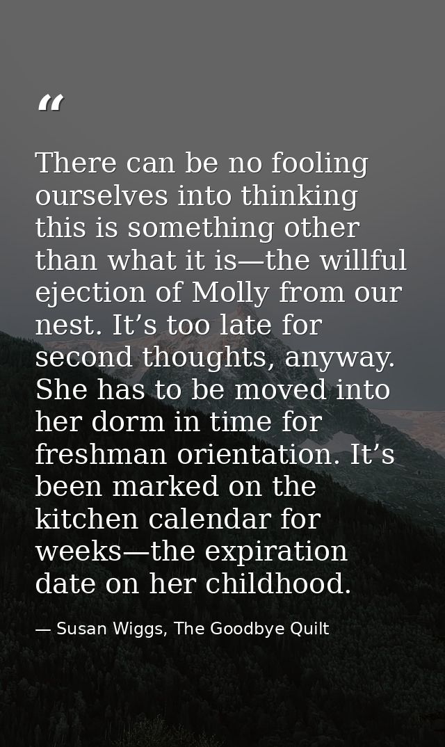 There can be no fooling ourselves into thinking this is something other than what it is—the willful ejection of Molly fr — Susan Wiggs, The Goodbye Quilt