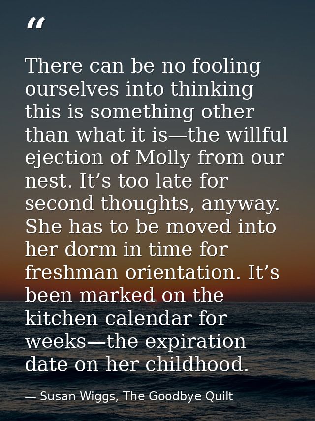 There can be no fooling ourselves into thinking this is something other than what it is—the willful ejection of Molly fr — Susan Wiggs, The Goodbye Quilt