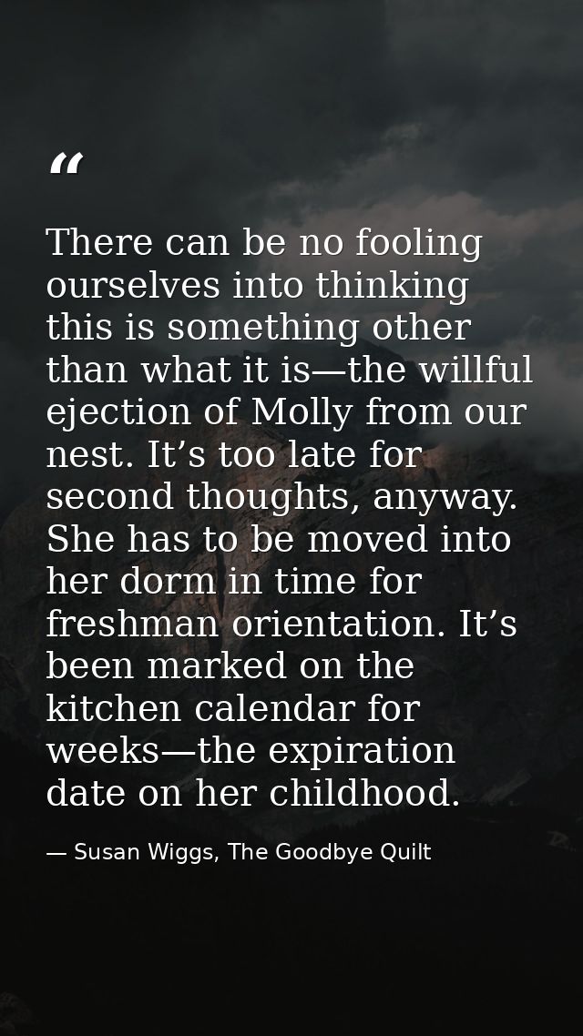 There can be no fooling ourselves into thinking this is something other than what it is—the willful ejection of Molly fr — Susan Wiggs, The Goodbye Quilt