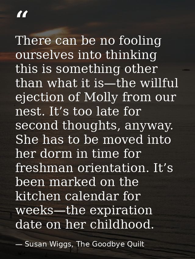 There can be no fooling ourselves into thinking this is something other than what it is—the willful ejection of Molly fr — Susan Wiggs, The Goodbye Quilt