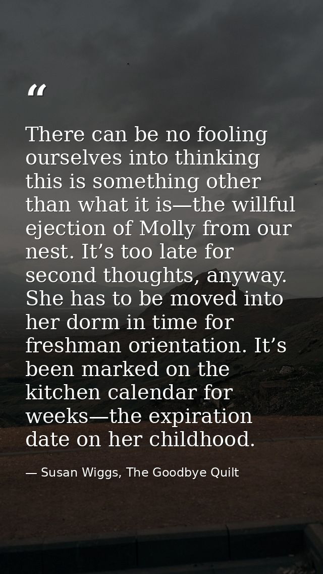 There can be no fooling ourselves into thinking this is something other than what it is—the willful ejection of Molly fr — Susan Wiggs, The Goodbye Quilt