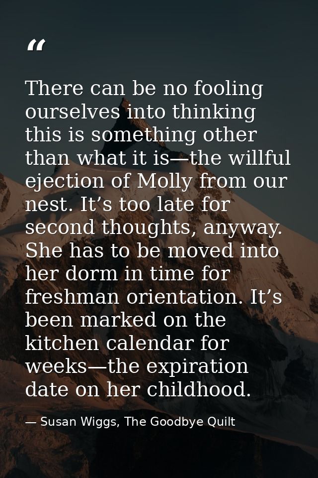 There can be no fooling ourselves into thinking this is something other than what it is—the willful ejection of Molly fr — Susan Wiggs, The Goodbye Quilt