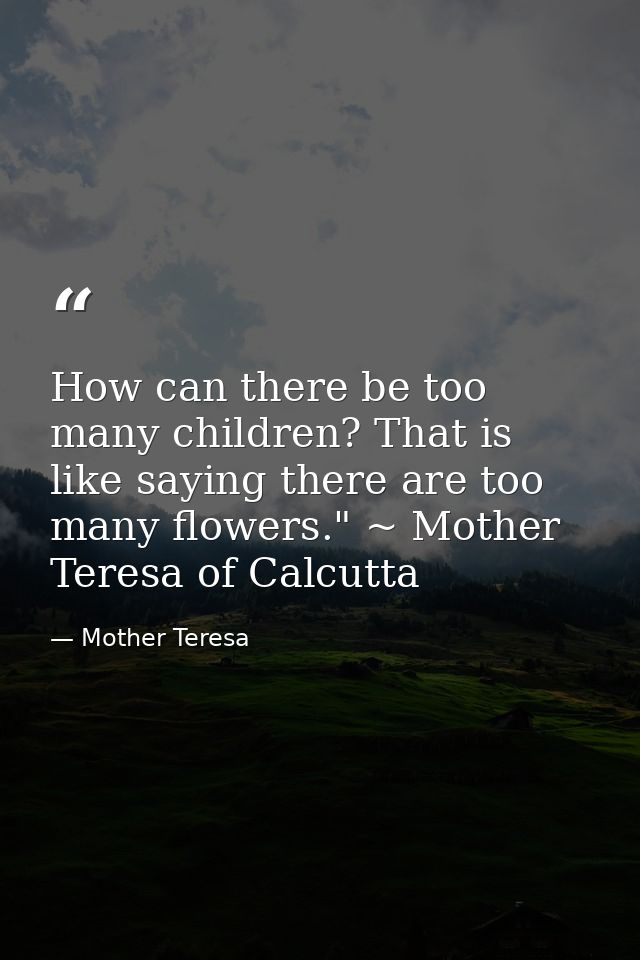 How can there be too many children? That is like saying there are too many flowers." ~ Mother Teresa of Calcutta — Mother Teresa