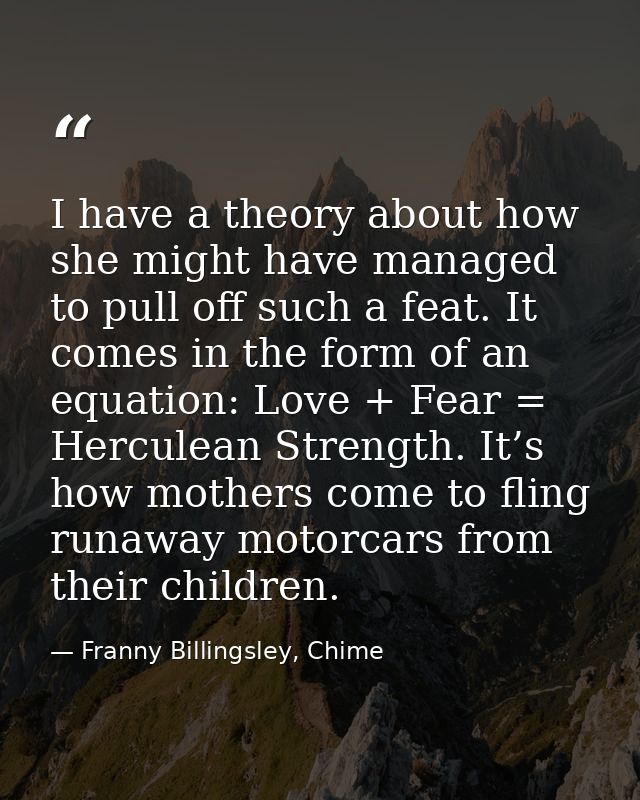 I have a theory about how she might have managed to pull off such a feat. It comes in the form of an equation: Love + Fe — Franny Billingsley, Chime