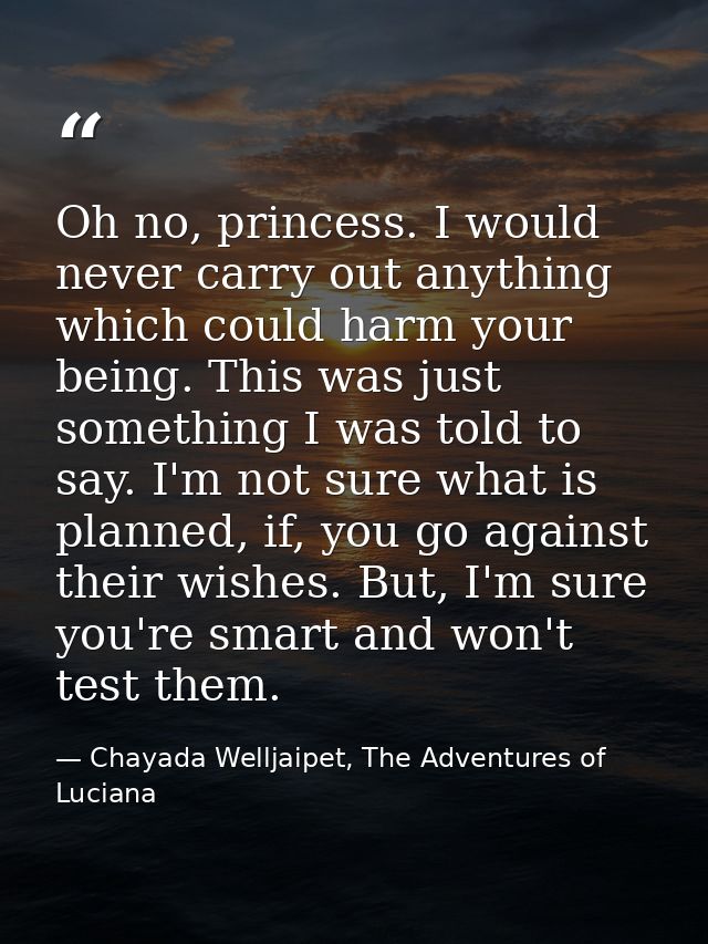 Oh no, princess. I would never carry out anything which could harm your being. This was just something I was told to say — Chayada Welljaipet, The Adventures of Luciana