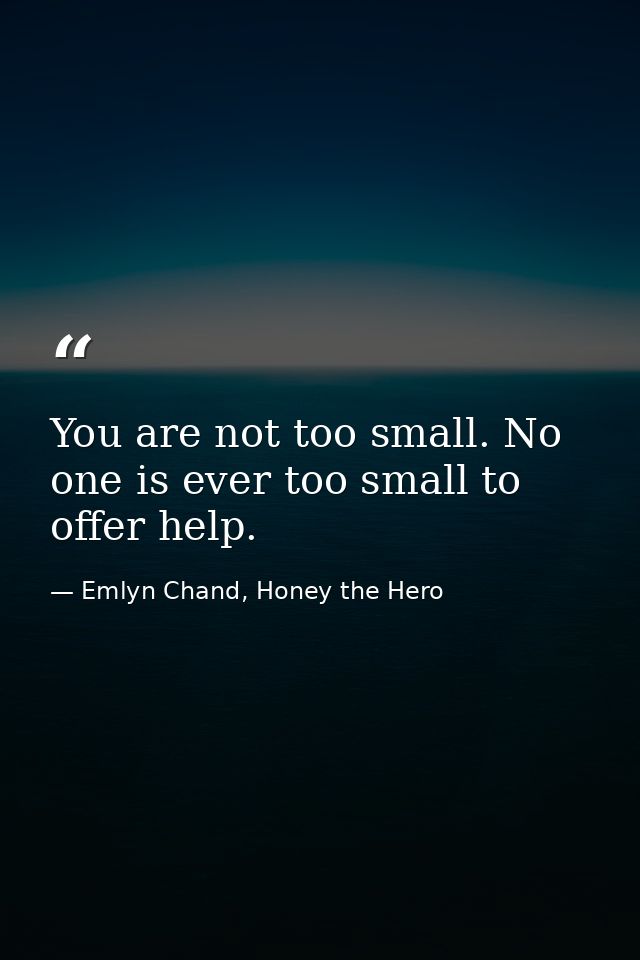 You are not too small. No one is ever too small to offer help. — Emlyn Chand, Honey the Hero